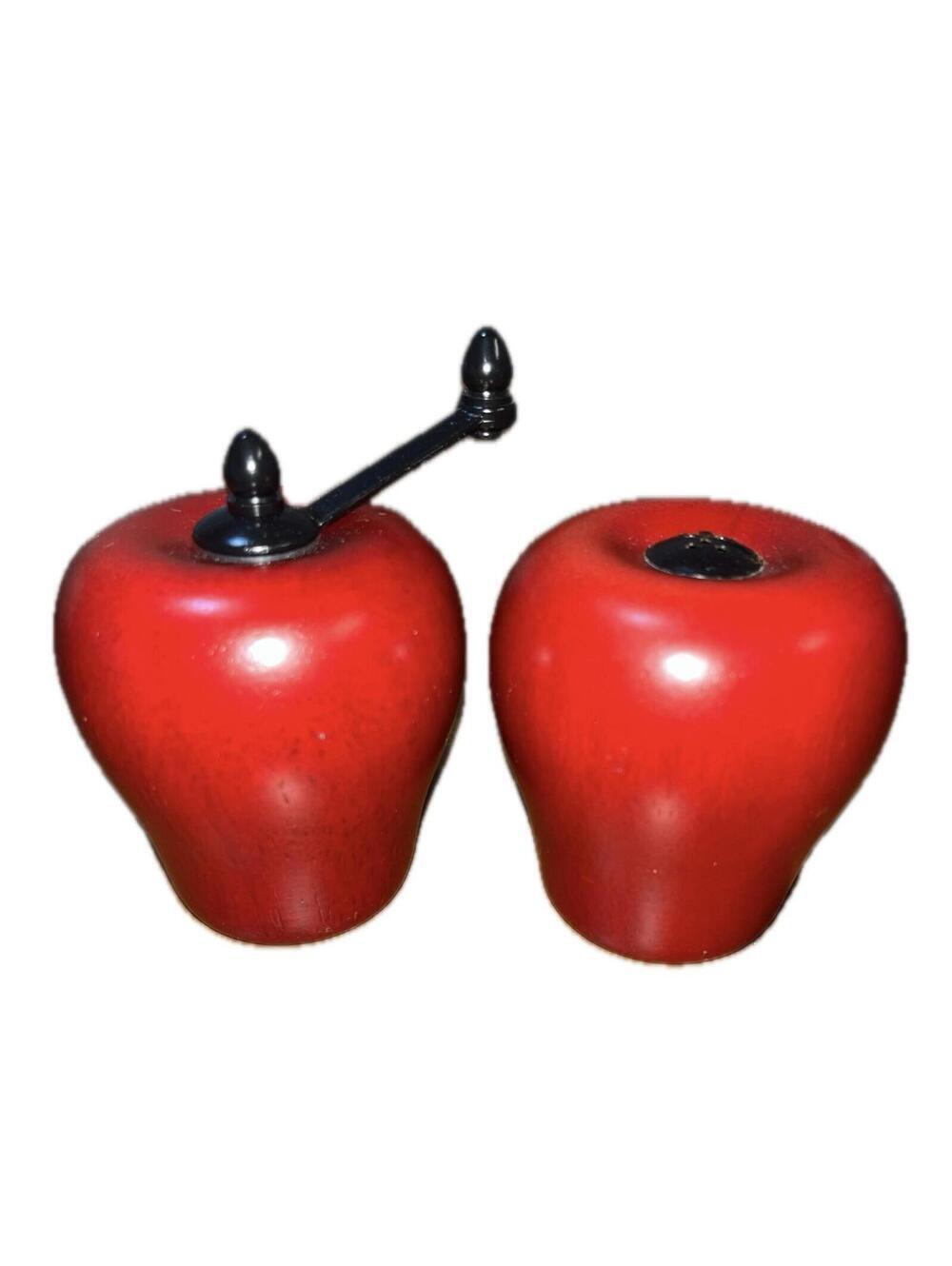 Vintage Cooks Club Wooden Apple Salt Shaker and Pepper Grinder, Red